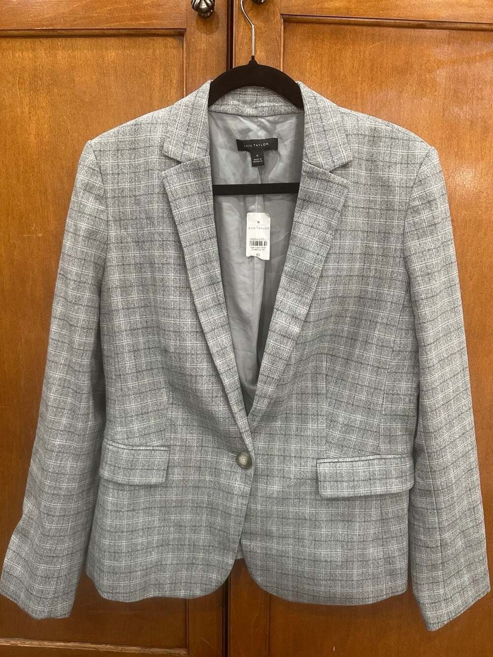 Ann Taylor Grey Plaid One-Button Blazer Size 10